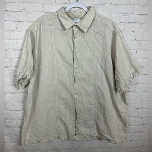 Cafe Luna Men's‎ Short Sleeve Button Down Beige Shirt Linen Blend Size 2X